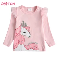 DXTON Spring Girls T-shirts Long Sleeve Girls Casual Tops Toddlers Cotton Tees Children Cartoon Unicorn Crown T shirts Outfits 1