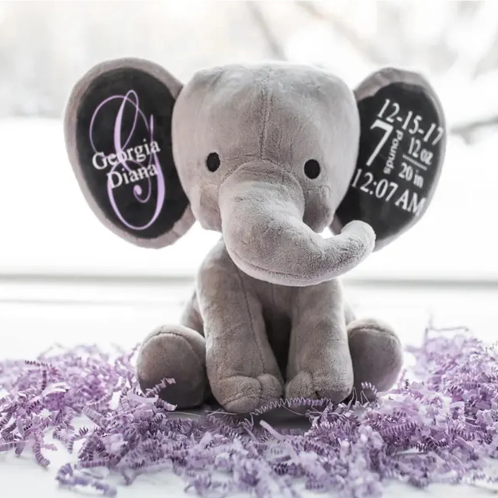 Custom Baby Plush Birth Stat Elephant Baby Shower Gift Girl Boy Gift Personalized Baby Gift Baby