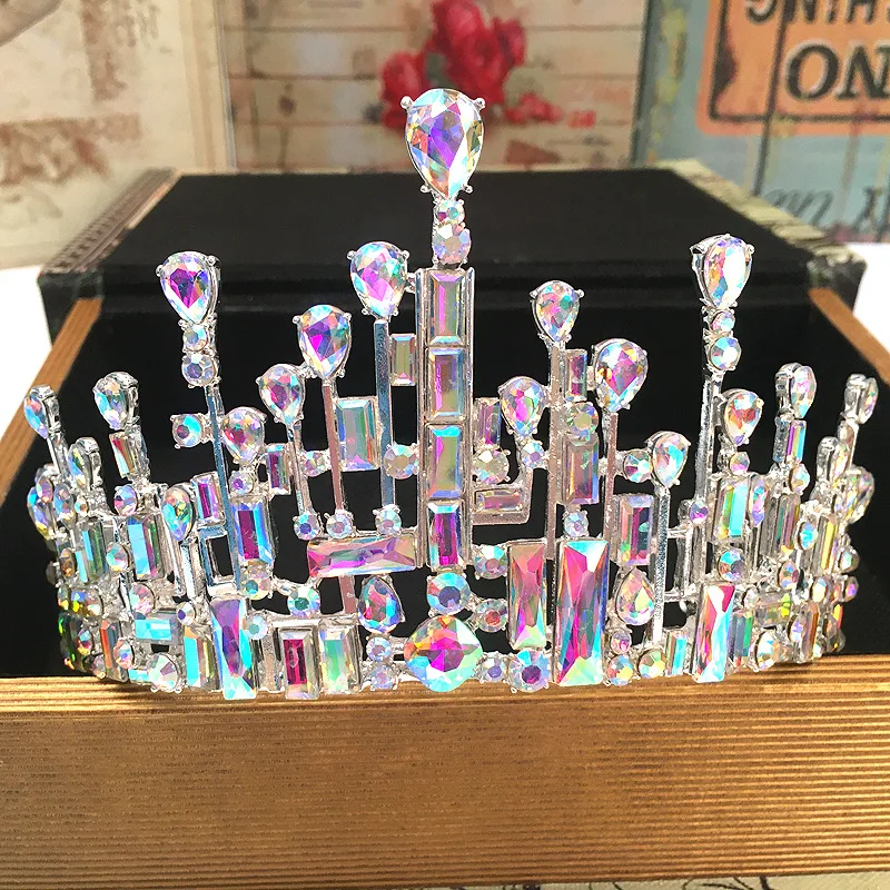 Luxury High Quality Royal Queen Wedding Crown for Women Large Crystal Banquet Veil Tiara Party Costume Hair Ornament