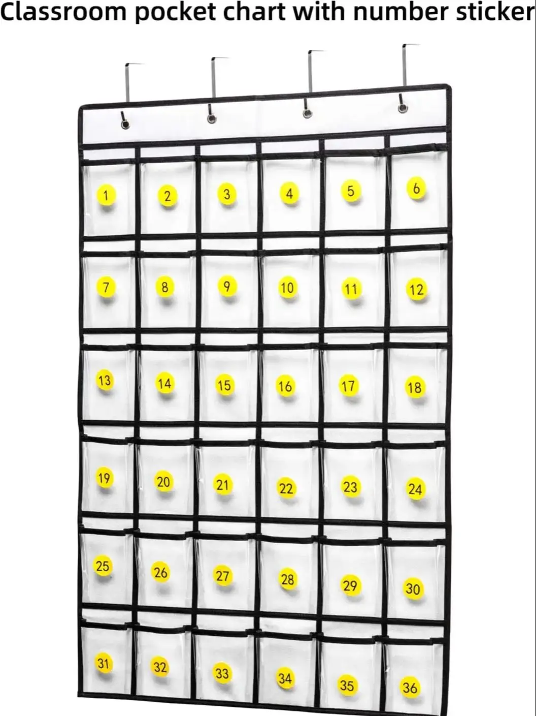 Pocket Chart Organizer 36 Clear Pockets Classroom Hanging Organizer for Cell Phones Calculator Holder