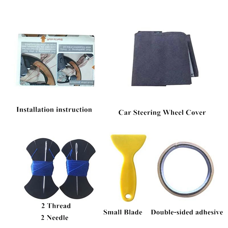 Premium Black Suede DIY Braid Sewn Steering Wheel Cover - Car Accessories