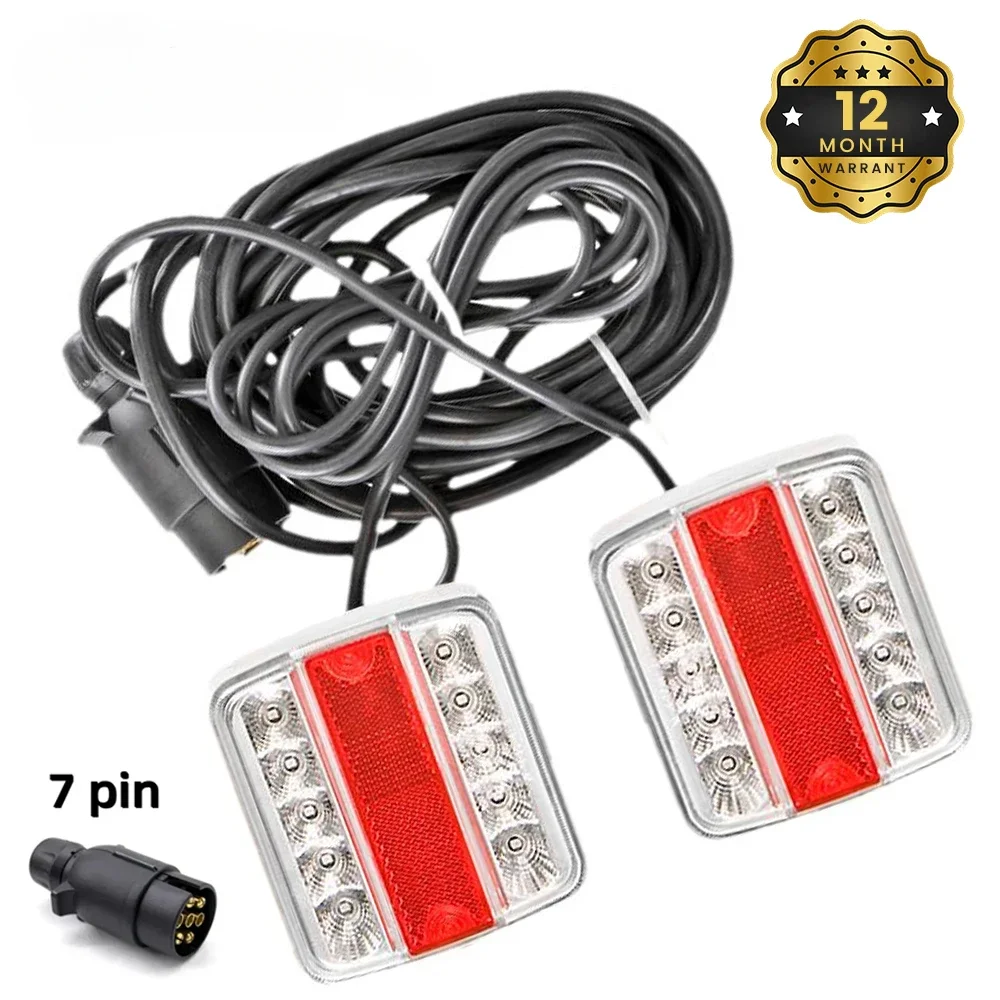 12V Rear Towing Trailer Tail Light 2 Piece/Set led tail lights license plate light 16 LED 10m Cable 7 Pin Universal Brake Stop License Number Plate Lamp Waterproof