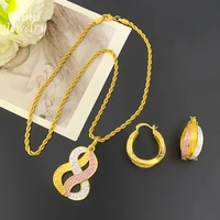 Ensemble de bijoux plaqués or 18 carats, usage quotidien, dubaï, boucles d'oreilles de luxe, collier pendentif avec chaîne, cadeaux de mariage pour mariée africaine 5