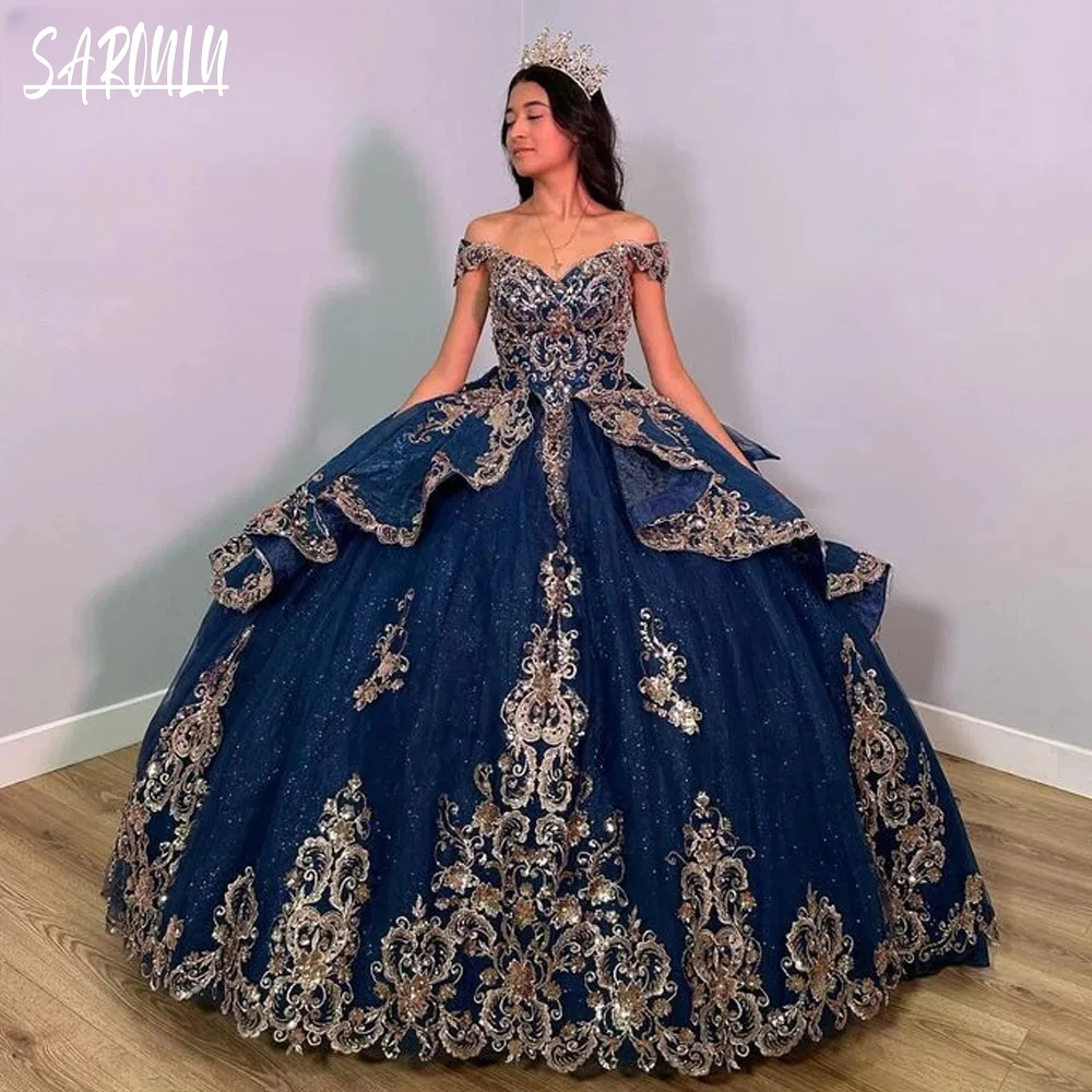 Robe de mariée brillante avec appliques, robe de Rhbleue Cendrillon, robes de patients, Sweet 16, 2024