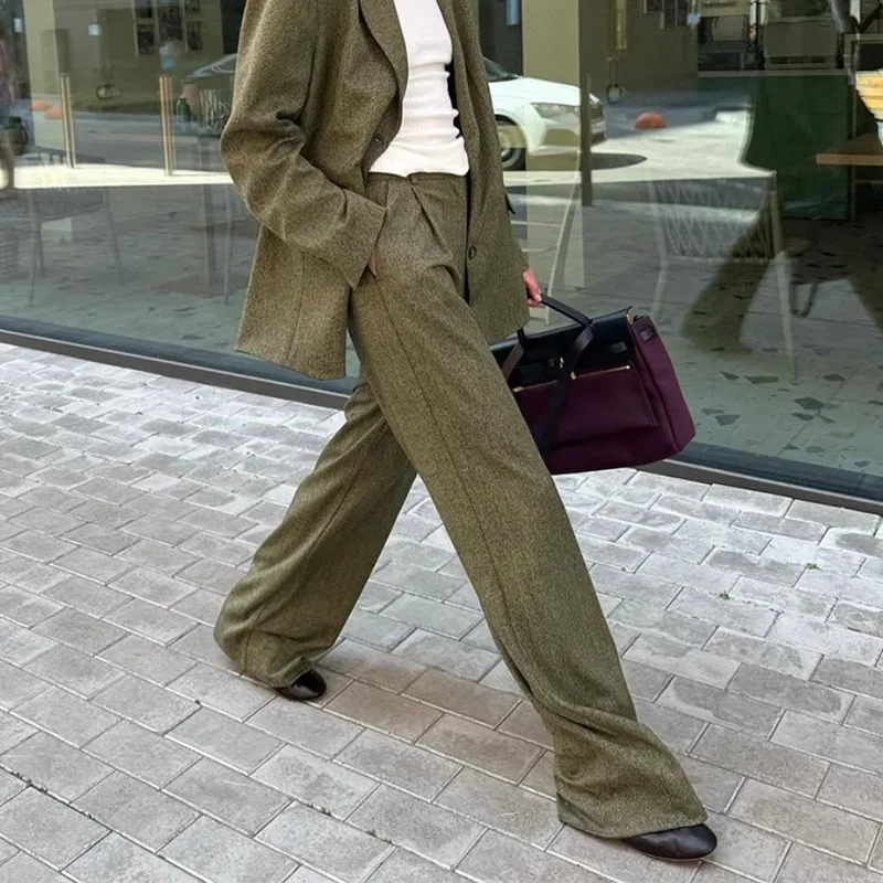 Elegant Coat Pant Sets Woman Fashion Lapel Long Sleeve Single Breasted Blazer Wide Leg Pants 2 Piece Set For Women Loose Outfits