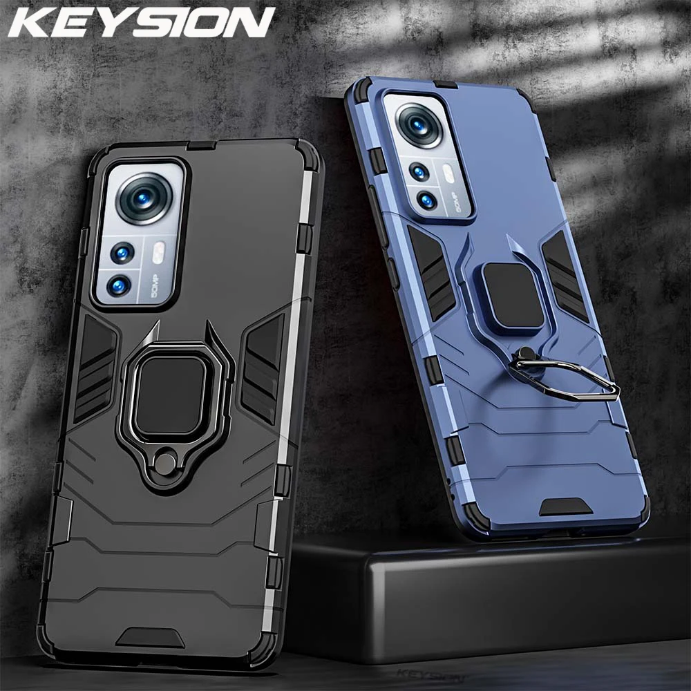 KEYSION Stoßfeste Rüstungshülle für Xiaomi 12 Lite 12S Pro 5G Silikon + PC-Ringständer Telefonrückseite für Xiaomi Mi 12 P_voghion.com