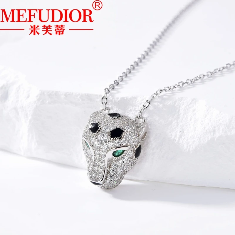 

925 Sterling Silver Leopard Necklace for Women White Gold Color 46cm Pendant Moissanite Full Diamond Luxury Party Jewellry Gifts
