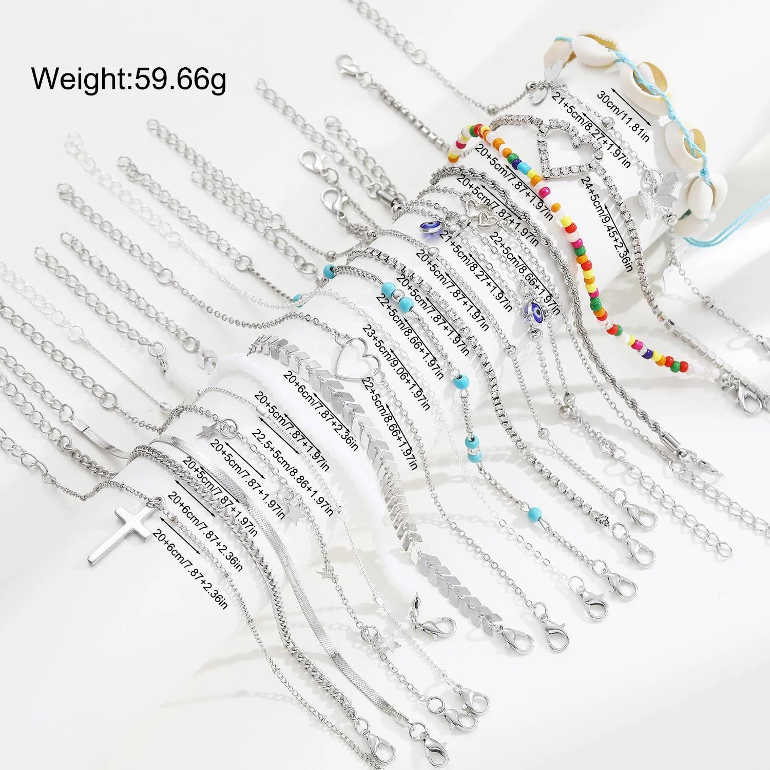 Fashion Chic Multi-Design Anklet Set For Women Elegant Vintage Evil Eye Cross Heart Charm Colorful Bead Anklets Beach Jewelry