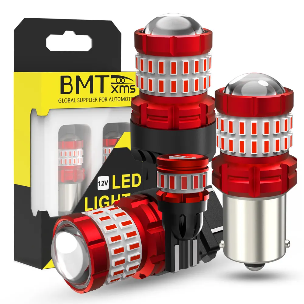 BMTxms 2 uds Canbus rojo 1157 P21/5W T20 7443 W21/5W lámpara de freno LED T25 P27/5W 1156 P21W W5W luces traseras Led de señal de parada de motocicleta de coche
