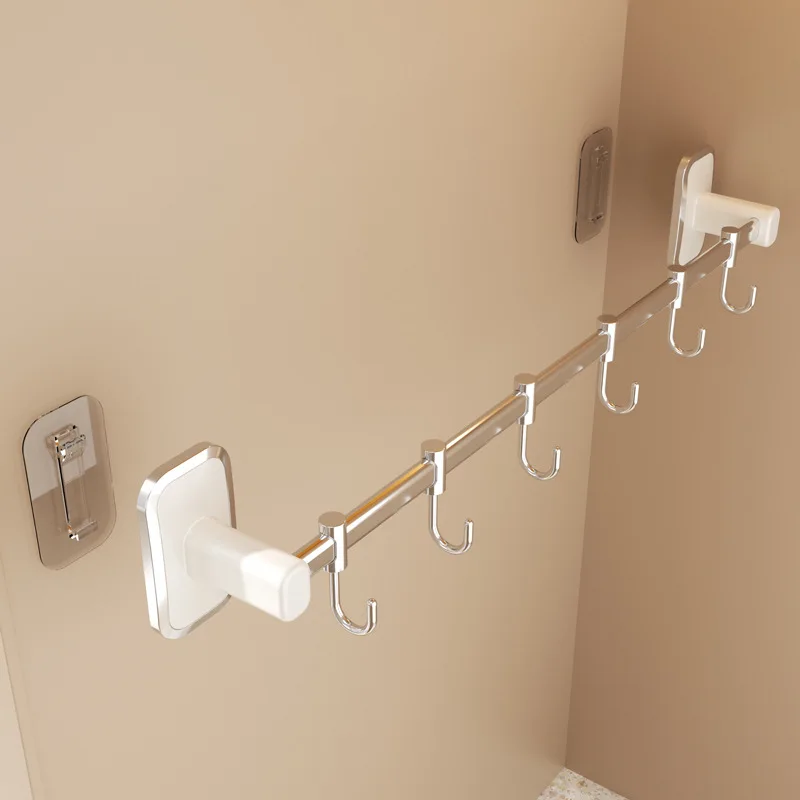 Kitchen hooks punch-free stainless steel wall-mounted kitchen utensil storage rack with removable suction cup hooks
