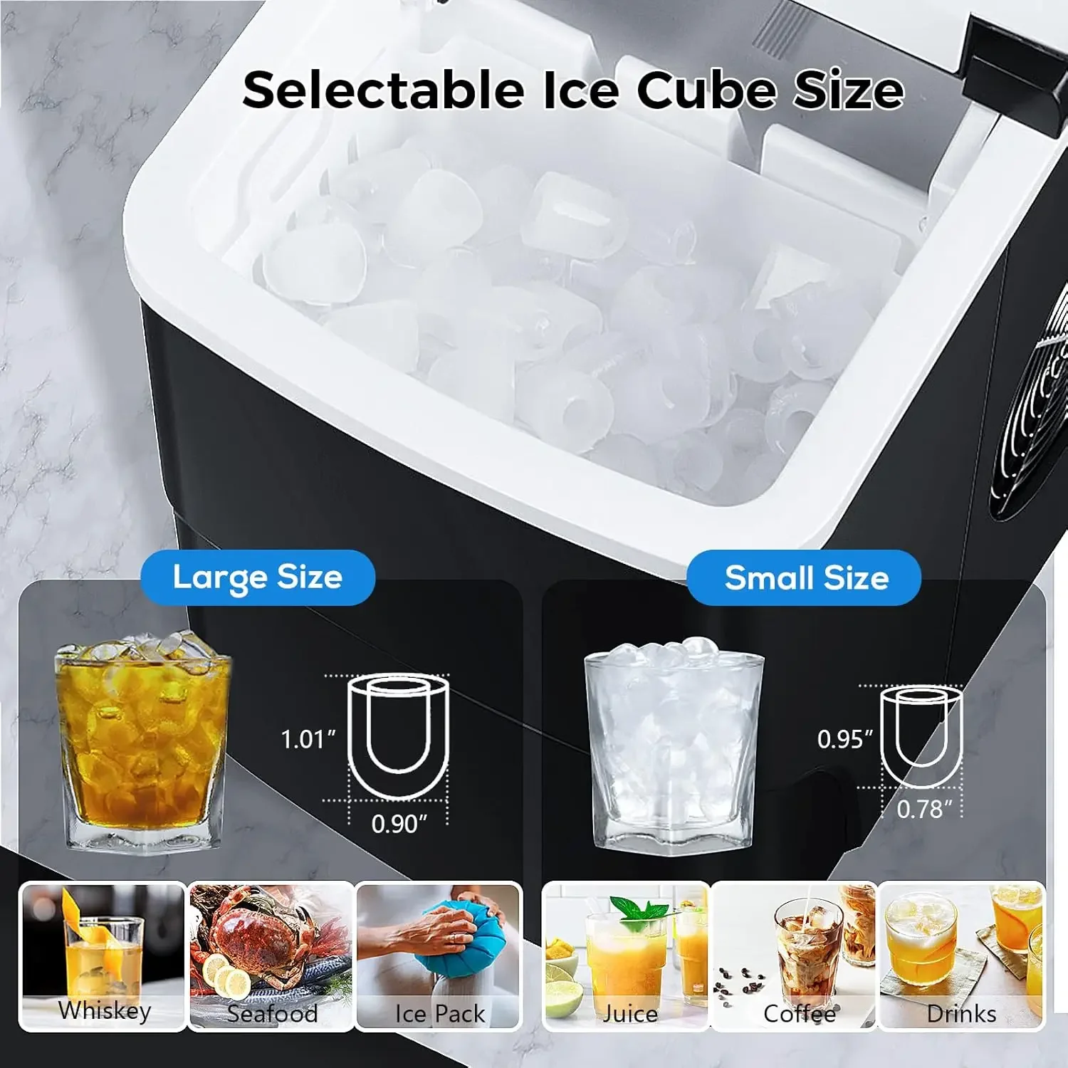 Ice Makers Countertop with Self-Cleaning, 26lbs/24hrs, 9 Cubes Ready in 6 Mins, Portable Ice Machine with 2 Sizes Bullet 3