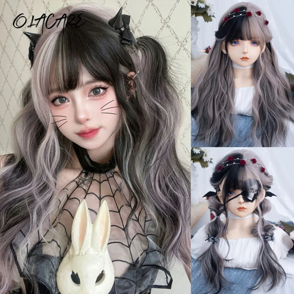 Brown Black Synthetic Wig with Ash Highlight for Women