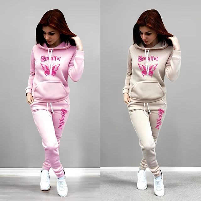 2025 Trendy Women's Tracksuit Set Solid Color Hoodie and Sweatpants Y2K Streetwear Outfit Autumn Winter Female Casual Sportswear 1