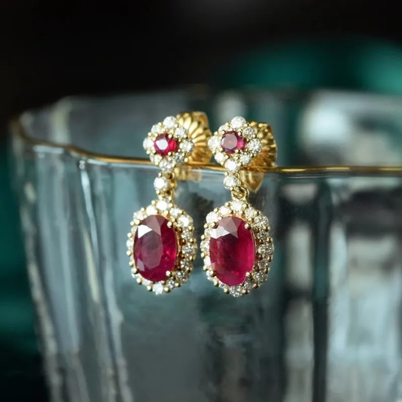 

Женские винтажные серьги-подвески с красными кристаллами и рубинами