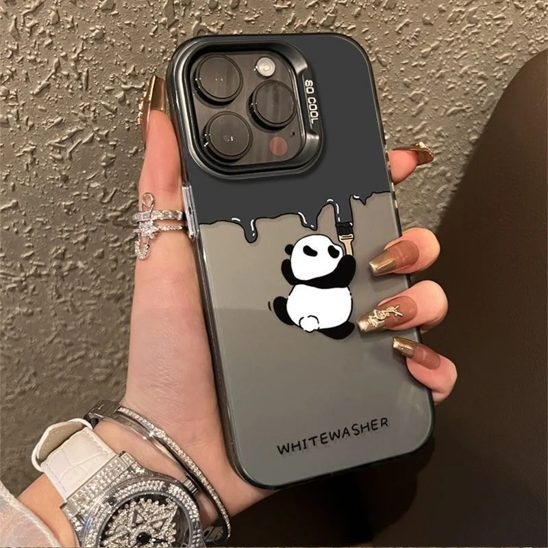 Cute Painter Panda Cartoon Hard Phone Case with Lens Circle Design