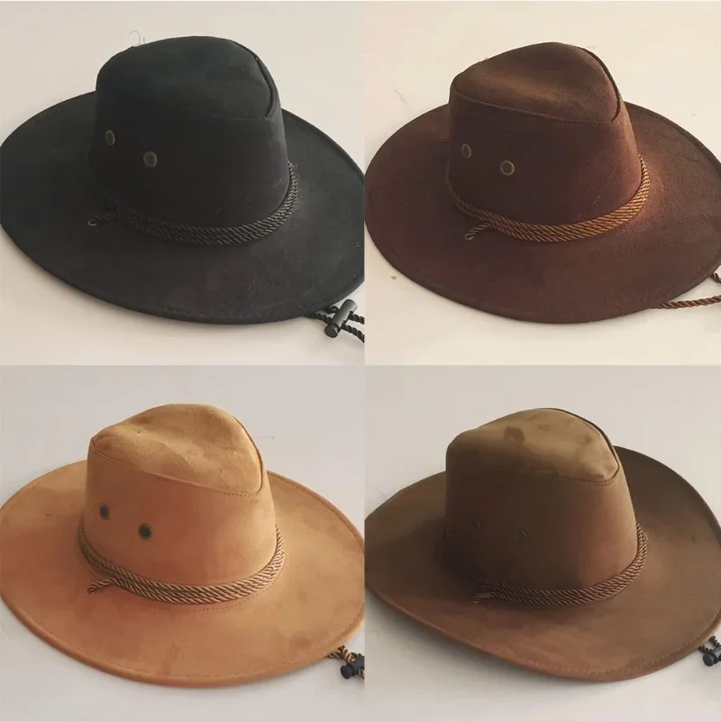 

Solid Color Men's Western Cowboy Hat Big-edge Gentleman Cowgirl Jazz Hats Panama Western Costume Party Mongolian Caps For Men
