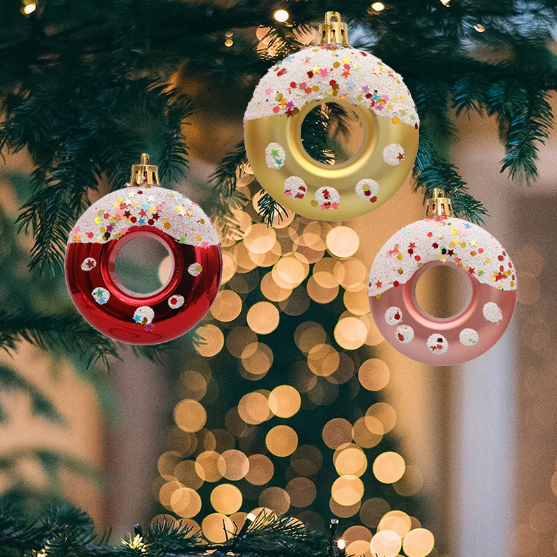 Christmas Decorations 4Pcs Christmas Ball Christmas Tree Decoration Plastic Donuts