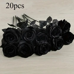 Elegant Long - Stem Black Artificial Roses for Halloween and Home Décor (Black roses - 20pcs)