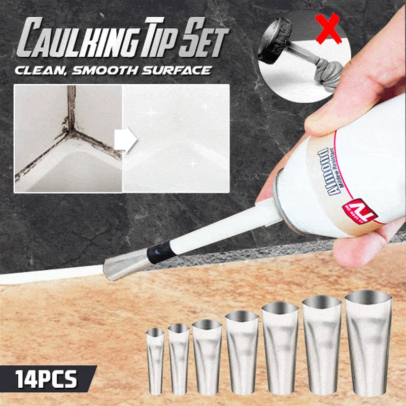 Caulking Nozzle 14PCS Stainless Steel Glue Nozzles Clean Lines Caulk Nozzle Applicator Caulking Finisher Glue Silicone Sealant Finishing Tools caulking gun nozzles,caulking nozzle