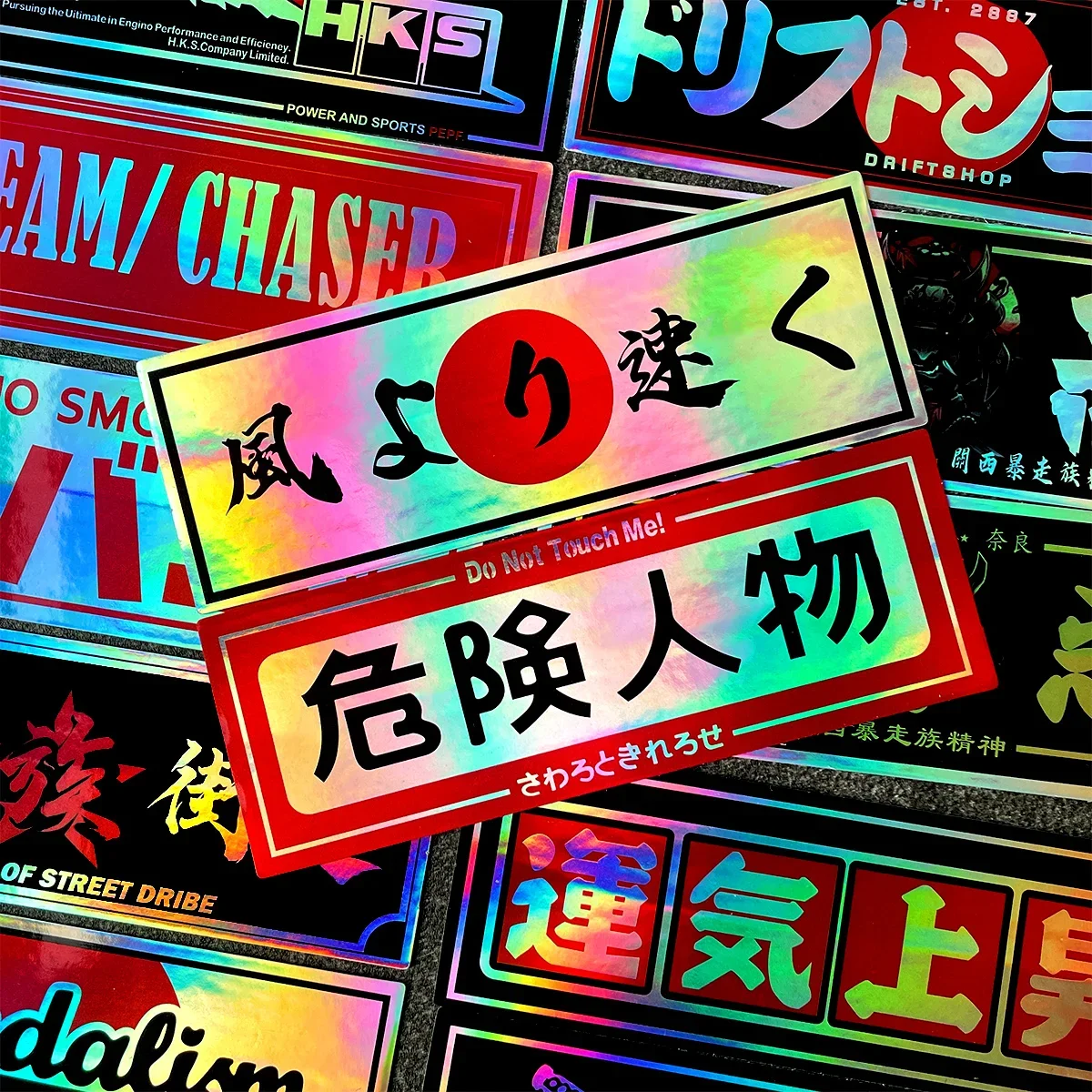 Vinyl stickers 24PCS/Lot laser rainbow Speedhunters Oni Samurai JDM good lucky racing car vinyl stickers motorcycle helmet decal accessories