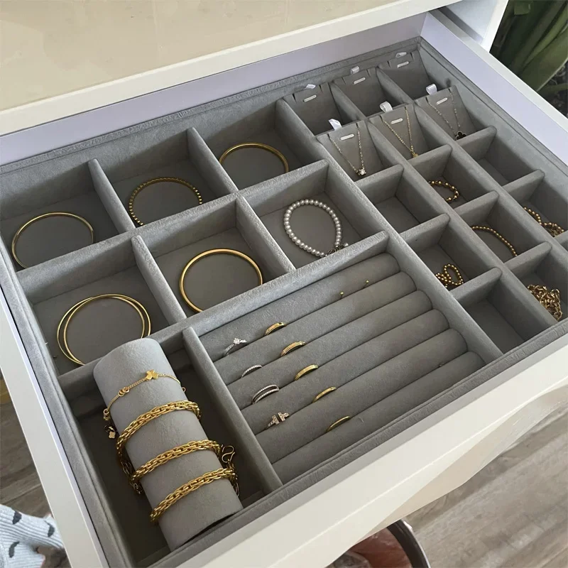 Velvet Jewelry Display Tray Case Stackable Exquisite Jewellery Holder Portable Ring Earrings Necklace Organizer Box Hot Sales