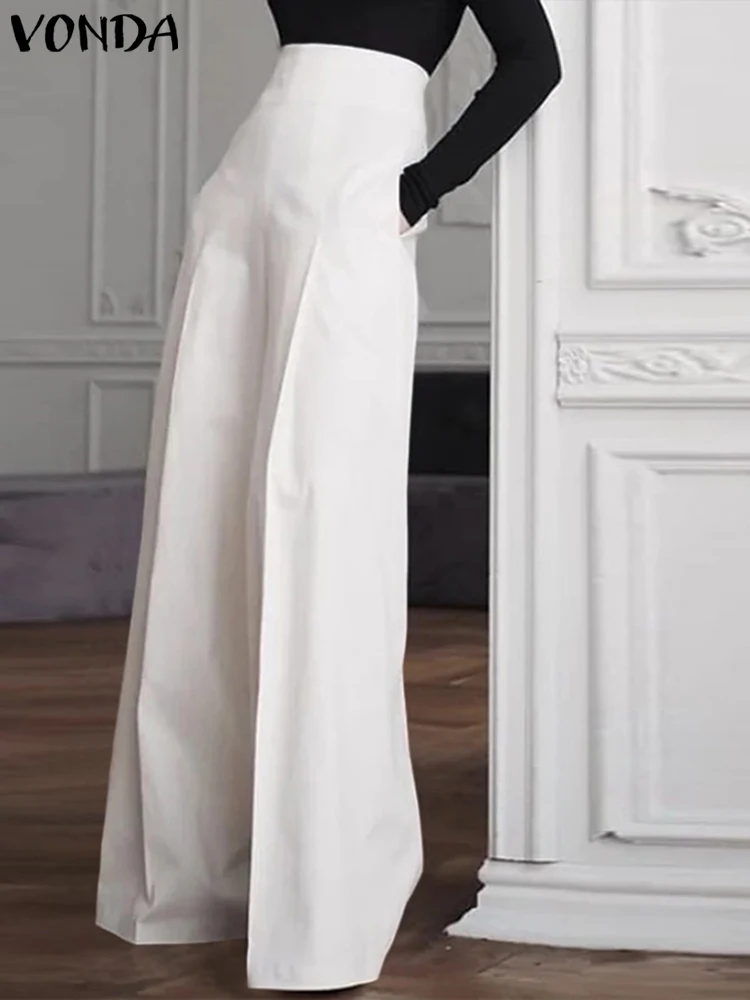 

Брюки VONDA женские офисные с завышенной талией, элегантные модные пикантные однотонные брюки на молнии, длинные широкие штаны, 2024