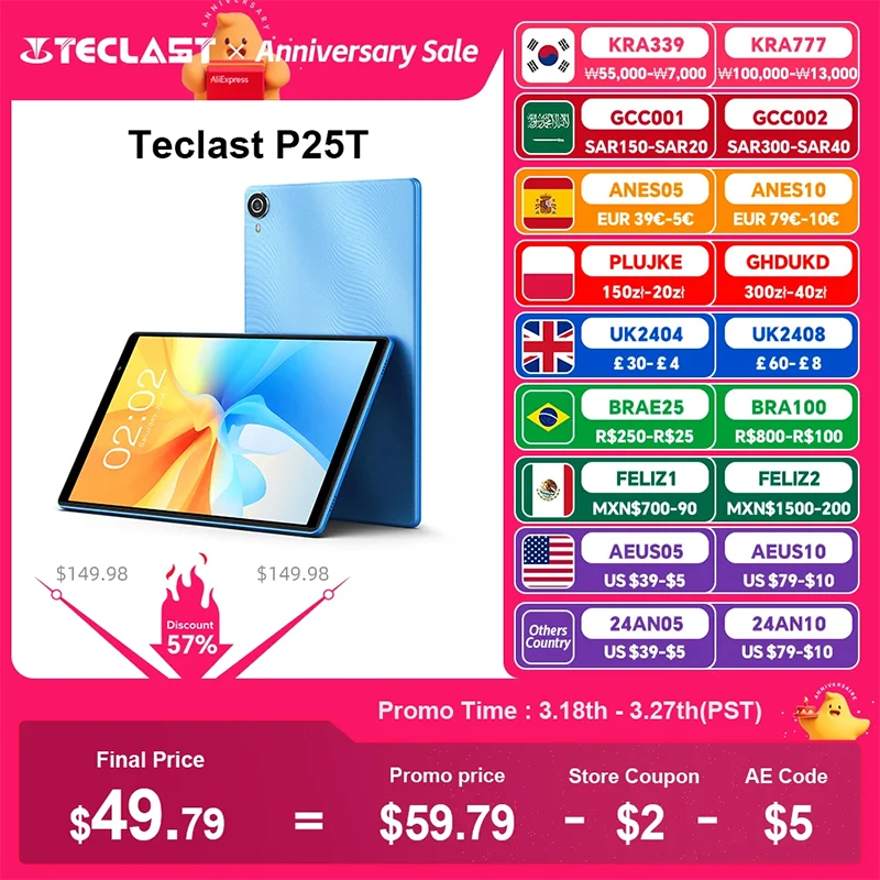 

Teclast P25T 2023 Планшет Android 12 10,1 дюйма IPS 1280x800 4 ГБ ОЗУ 64 ГБ ПЗУ 2,4 ГБ + 5 ГБ Wi-Fi 6 BT 5.0 Type-C Две камеры