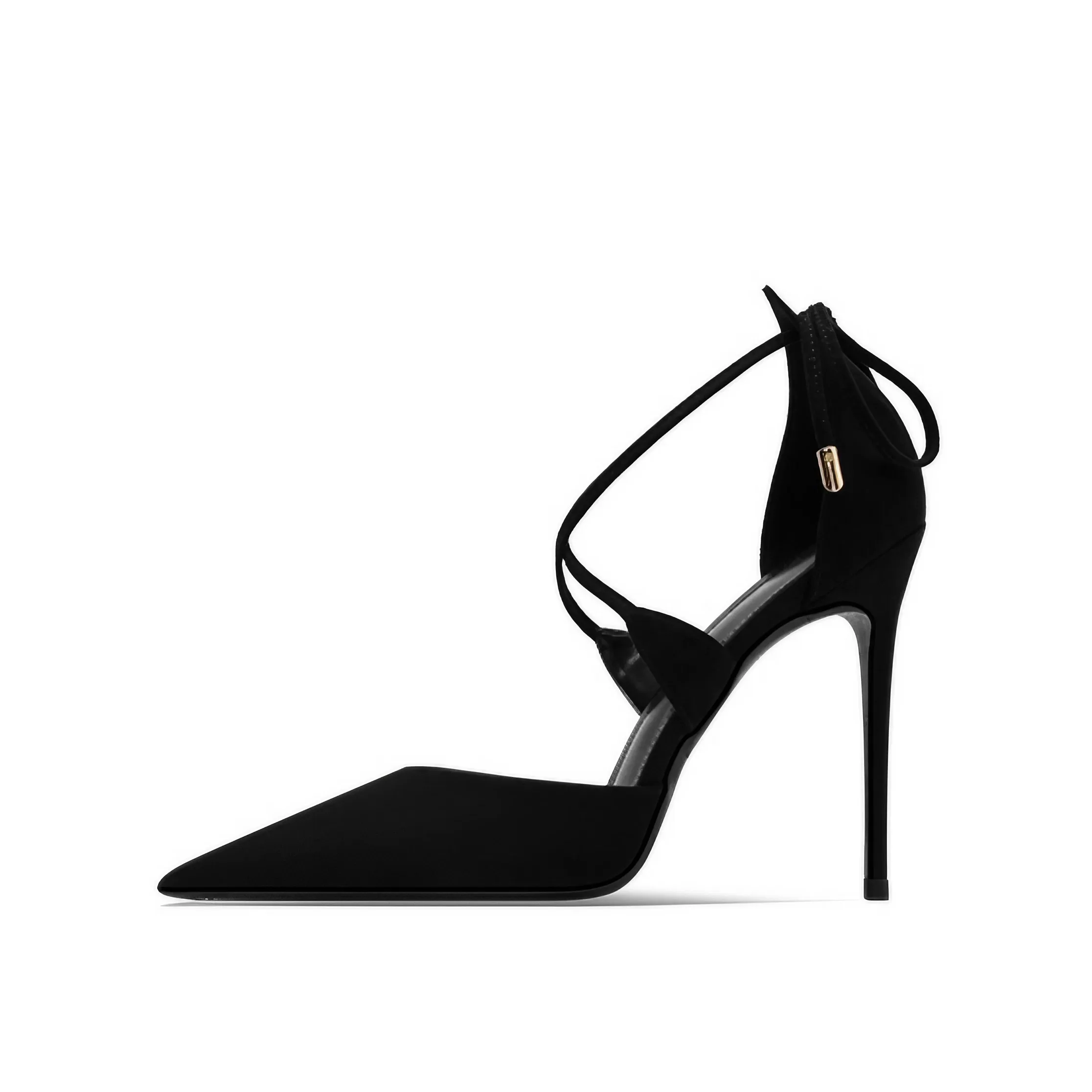 

Women's Summer Sandals Cross Strap Sexy High Heels Black Suede Shoes Skirt