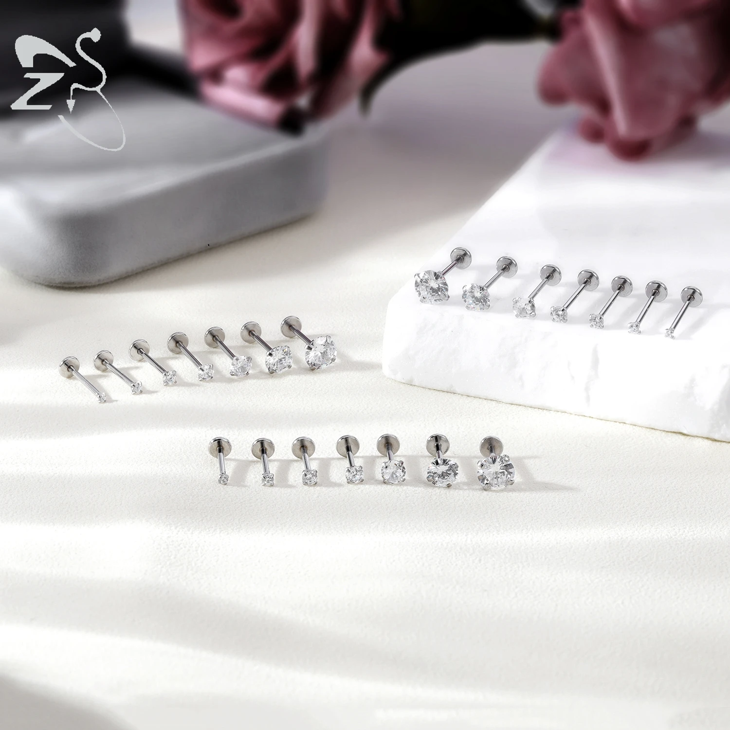 ZS Stainless Steel Lip Stud Plug In Zircon Labret Piercing Cartilage Earring Ear Helix Tragus Medusa Piercing 10pcs/lot 16G-20G piercing jewelry body piercing earrings ear piercing jewelry metal jewelry body piercing jewelry body jewelry