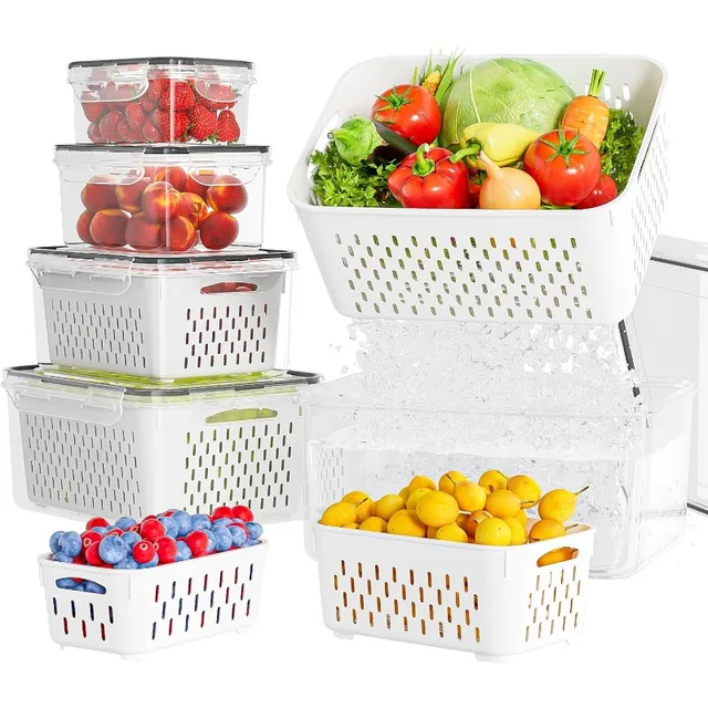 Conteneur de stockage alimentaire pour réfrigérateur avec couvercle filtrant, garde les fruits, les légumes, les baies et la viande frais plus longtemps, conteneur en plastique 1