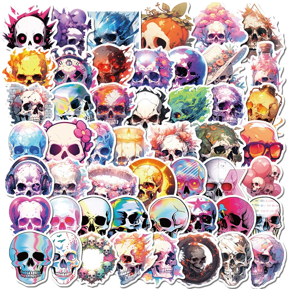 50pcs Halloween Fantasy Skull Stickers Pack Phone Laptop Scrapbook Suitcase Ipad DIY Vintage Sticker Journaling Materials