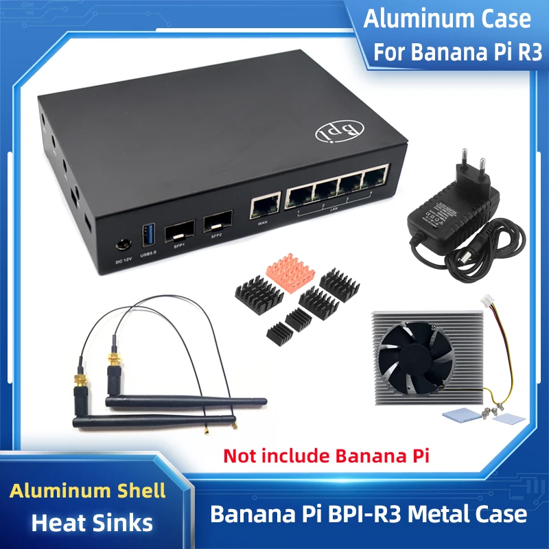 Banana pi r3 Caixa de Alumínio Proteger Shell de Metal Antena Dissipador de Calor Opcional Bpi-r3