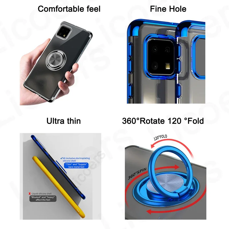 Plating Ring Bracket Soft Silicone Stand Phone Case with Car Holder