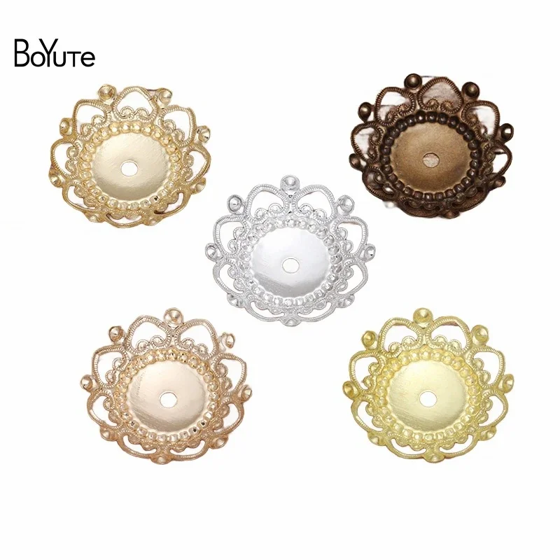 

BoYuTe (50 Pieces/Lot) 24MM Flower Bead Caps Charms Wholesale Filigree Brass Materials Vintage DIY Jewelry Making Accessories