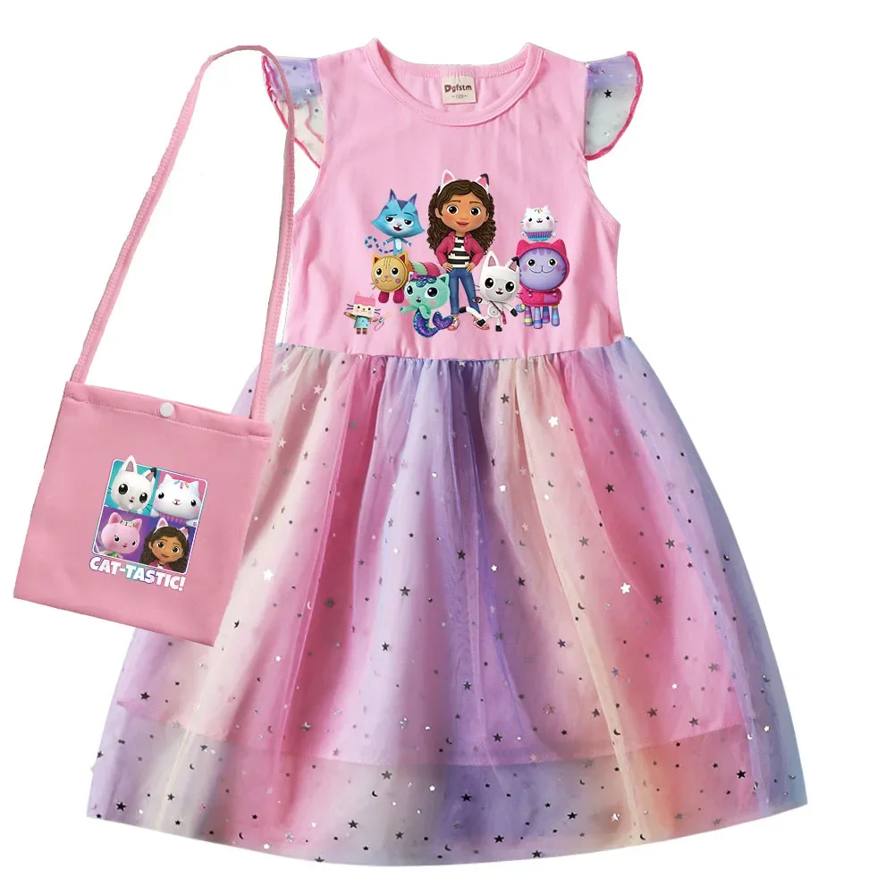Girls Summer Dresses Gabbys Dollhouse Girls Cat Tastic Costumes Kawaii Kids Birthday Party Princess Dress with Headwear Bag