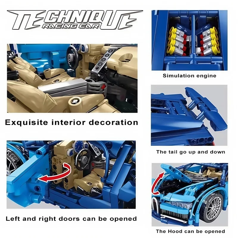 Building Block Toys 1200+PCS MOC Technical Racing Car Model Sports City Vehicle Assemble Bricks For Boys Gifts