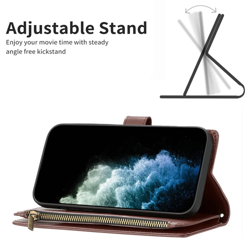 Luxurious Leather Crossbody Wallet with 9-Card Flip Case and Zipper Pocket