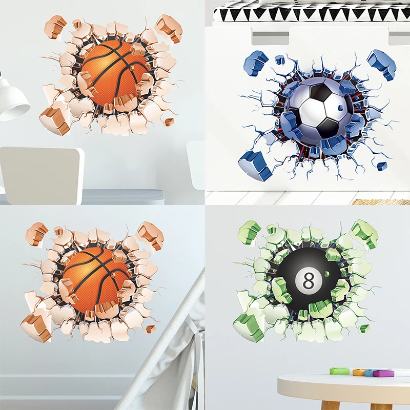 1Pc Nuovo Calcio Calcio Basket Wall Sticker Sport Ragazzi Camera Da Letto Art Wall Stickers Per Camerette Per Bambini Nursery Decor