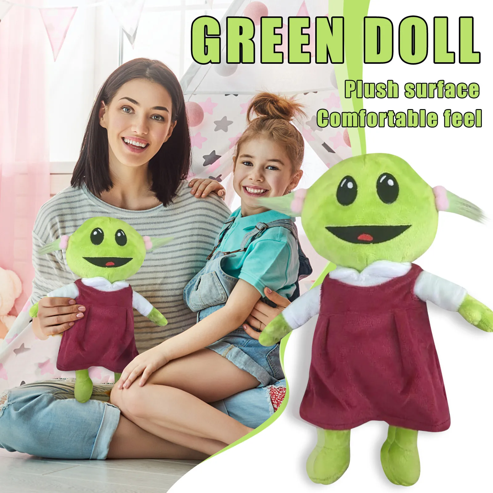 Nanalan Mona Little Girl Plush Doll Green Alien Cute And Soft Cartoon Pillow Doll Room Decoration For Children's Birthdays Gif