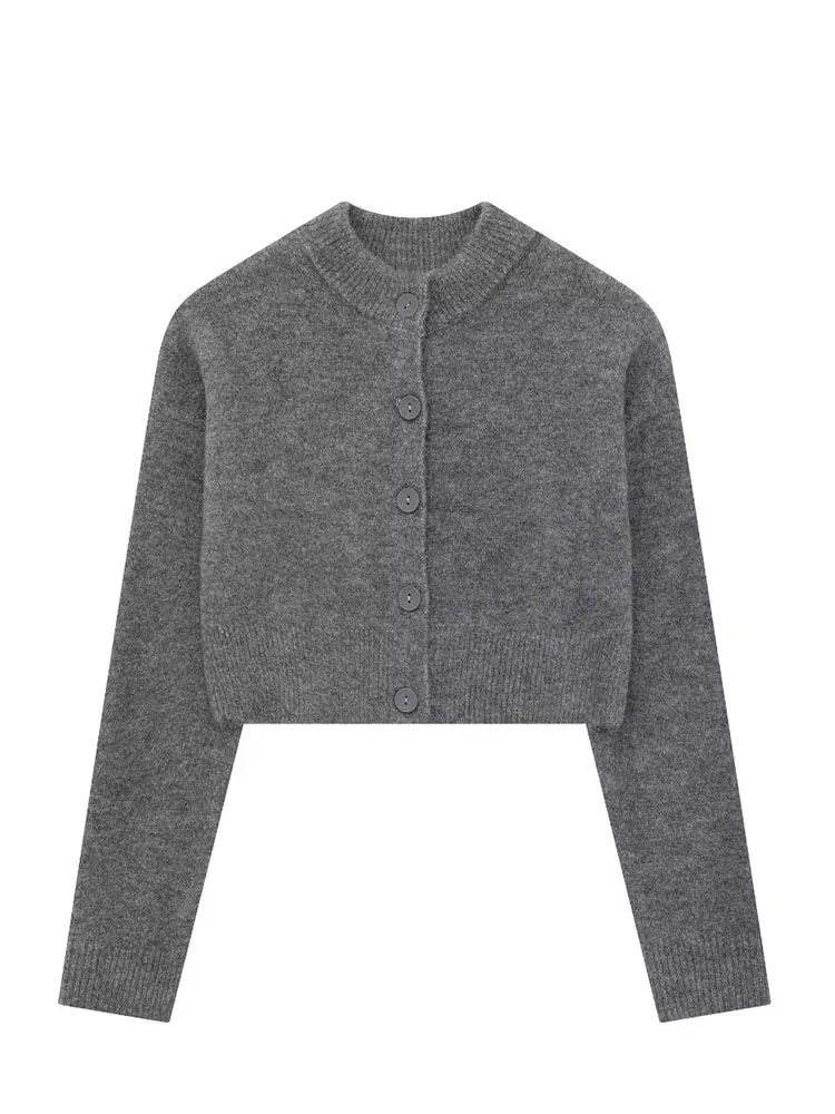 HH Women Elegant Solid Cropped Knit Coat Single Breasted Long Sleeve O Neck Cardigan Sweater Casual Office Lady Chic Top