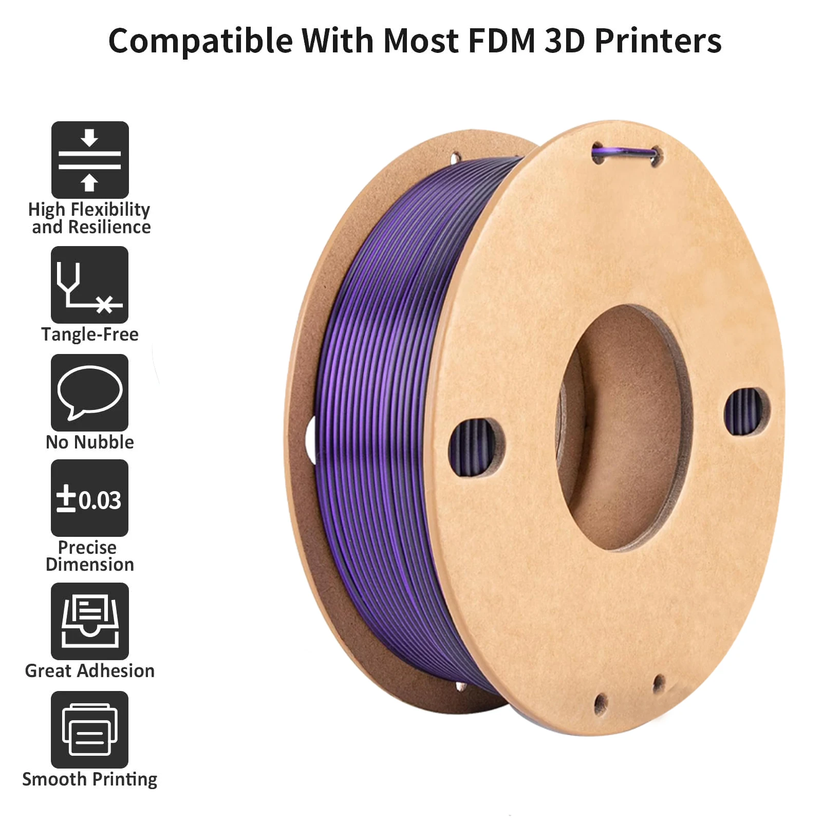 듀얼 컬러 실크 0.25KG PLA 3D 프린터 필라멘트 1.75mm, 듀얼 컬러 2-in-1 퍼플-블랙 실크 필라멘트 0.25KG 스풀 치수 정확도