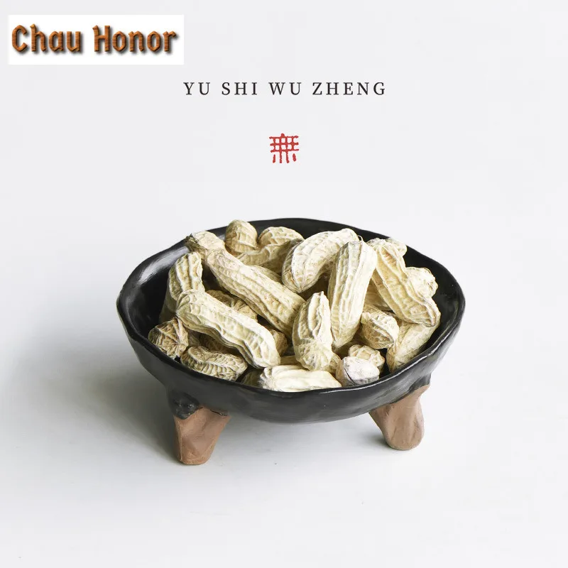 Japanese Wabi-sabi Style Coarse Pottery Tripodia Fruit Dishes Handmade Pastry Plate Sharing Plate Chinese Tea Set Decoration