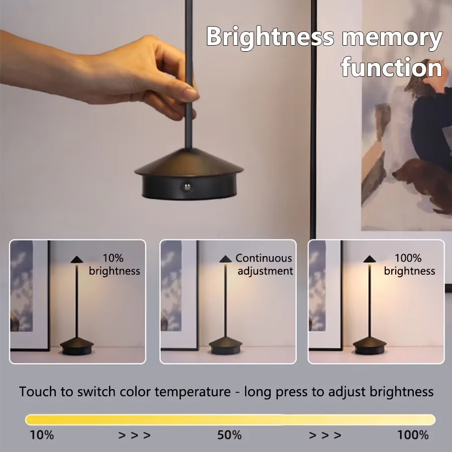 Creative LED Pointed Desk Lamp Charging Touch 3 Color Stepless Dimming Night Light Hotel Bar Restaurant Table Decoration