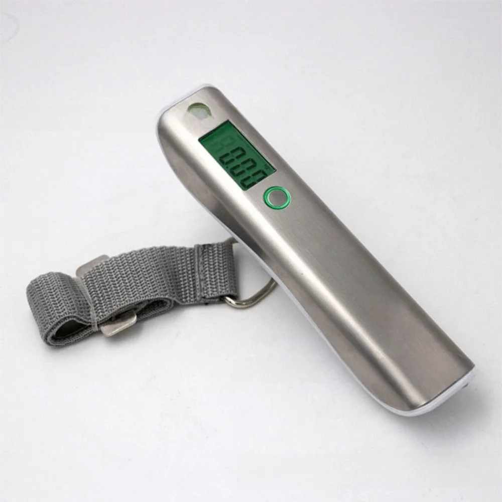Digital Luggage Scale with Backlit LCD and Stainless Steel Cover, 50kg Capacity, with Built-in Tape Measure