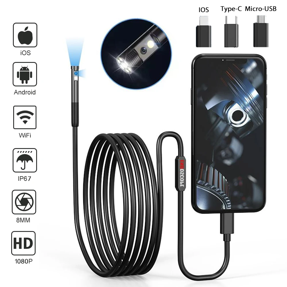 Acheter Caméra Endoscope WiFi 8mm HD 1080P IP67, caméra d