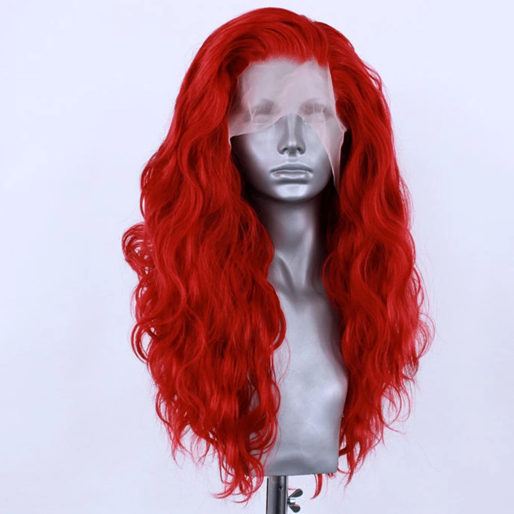 AMY Red Synthetic Lace Front Wigs for Women Water Wave Lace Wig Free Part Cosplay Wigs Natural Hairline Party Hair Frontal Wig 2