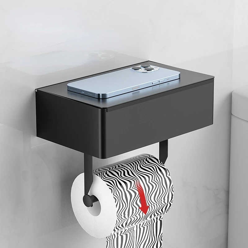 

Toilet Roll Holder with Wipes Dispenser Black Multi-function Bathroom Storage Rack Roll Paper Holder Stainless Steel Accessories
