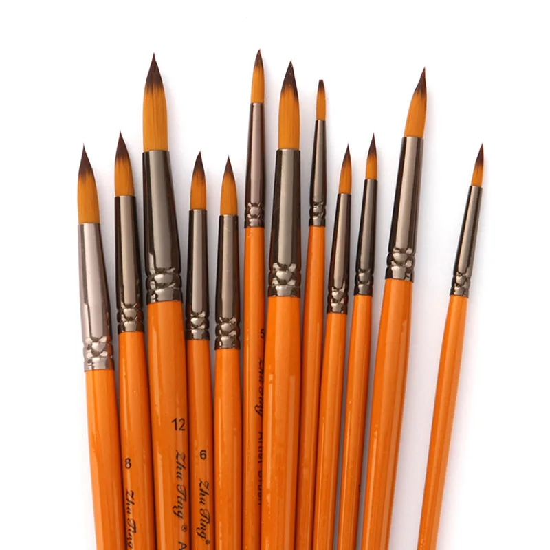 12PcsSetHookLinePenWoodenNylonAcrylicArtistPaintBrushesfor