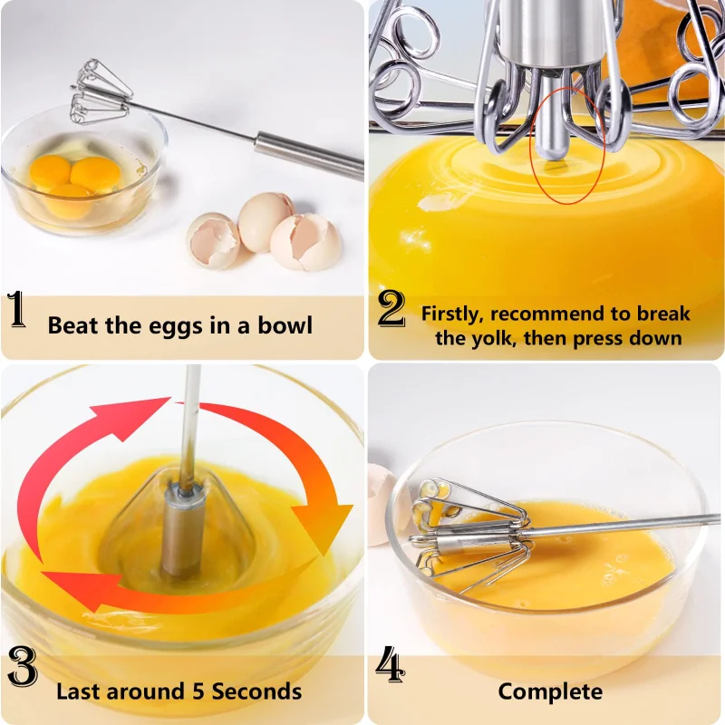 Egg Beater Semi Automatic Mixer Stainless Steel Manual Hand Self-Turning