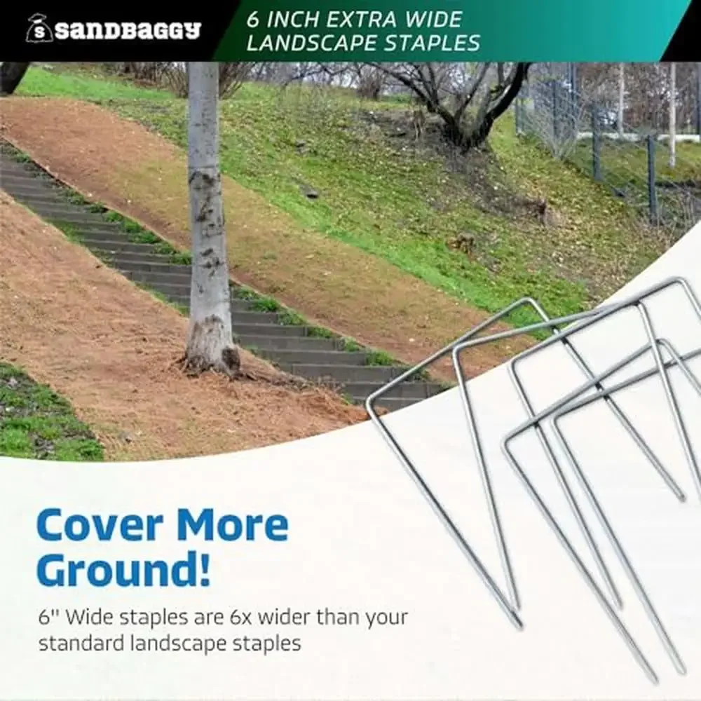 6" Wide Extra Heavy Duty Galvanized Steel Landscape Staples Ground Cover Erosion Control 300 Pack Hold Down Pipes & Fabric
